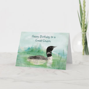 Cartão Cousin Birthday Watercolor Loon Bird Nature
