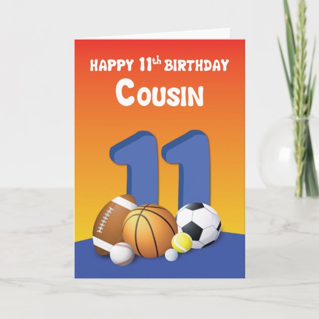 Cartão Cousin Boy 11 Birthday Sports Balls (Frente)