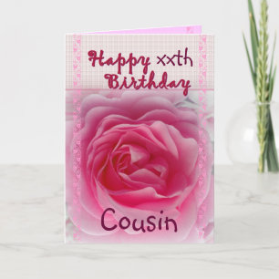 Cartão COUSIN - Feliz aniversário do xxxxx - Rosa Rosa Ro