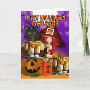 Cartão Cousin Halloween bruxaria abóbora jack ou lanterna
