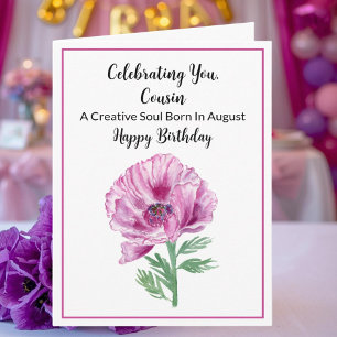 Cartão Cousin Happy August Birthday Roxo Poppy