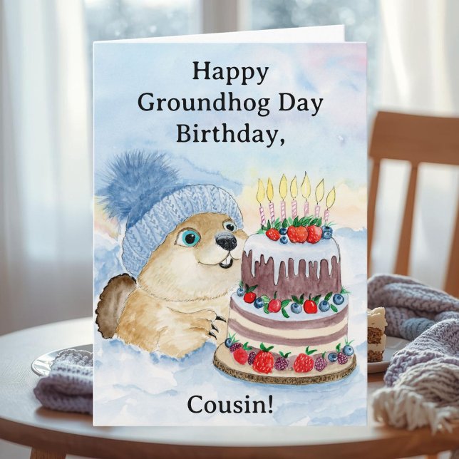 Cartão Cousin Happy Groundhog Day Birthday  (Criador carregado)