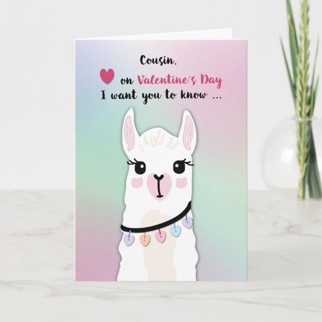 Cartão Cousin Llamas Day Hearts (Frente)