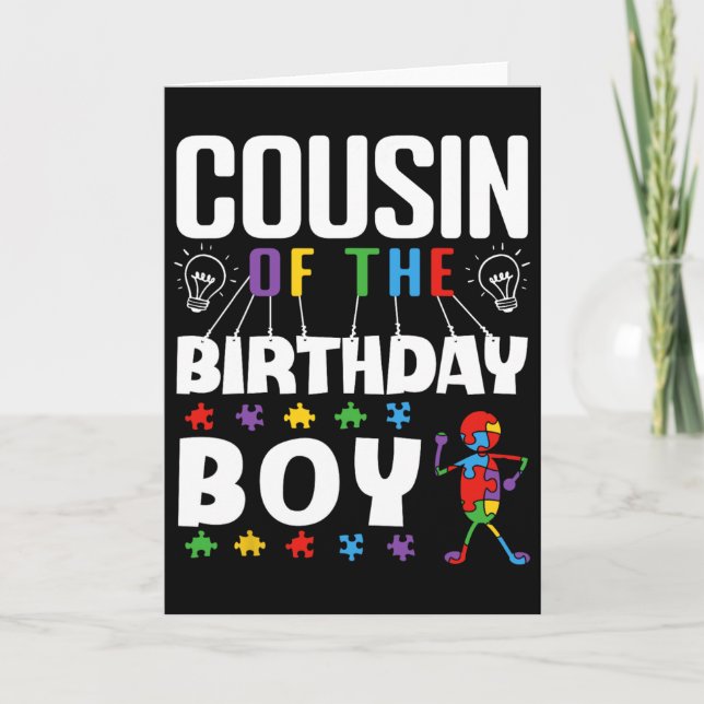 Cartão Cousin Of The Birthday Boy Autism Awareness Puzzle (Frente)