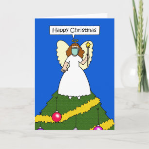 Cartão Covid 19 Happy Christmas Angel em uma facemask