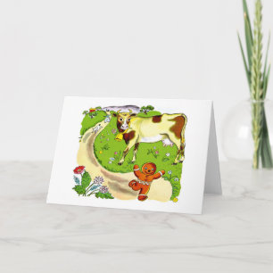 Cartão Cow and Gingerbread Man Greeting Card