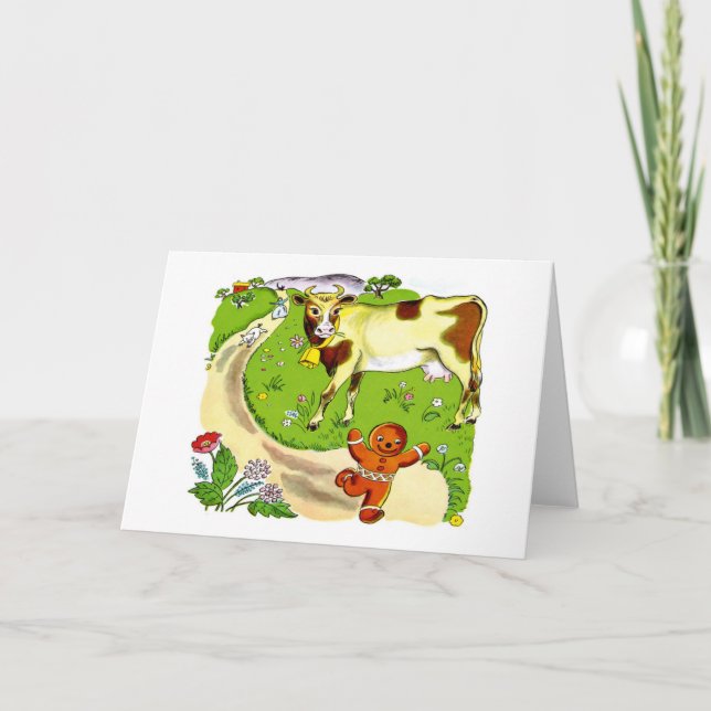 Cartão Cow and Gingerbread Man Greeting Card (Frente)