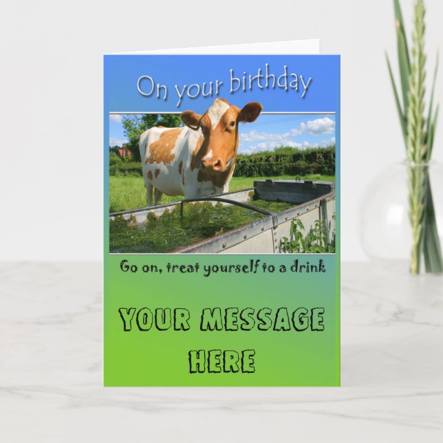 Cartão Cow at trough Birthday Card (Frente)