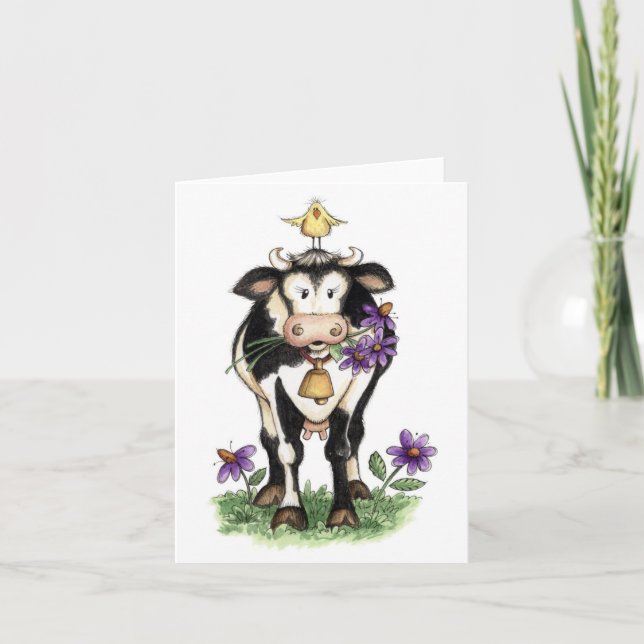 Cartão Cow in Flowers - Note Card (Frente)