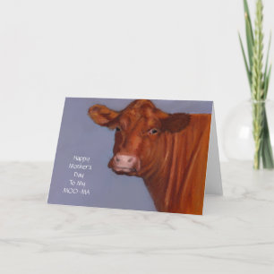 Cartão Cow Mother's Day Card, Humor, Original Art, Moo-ma
