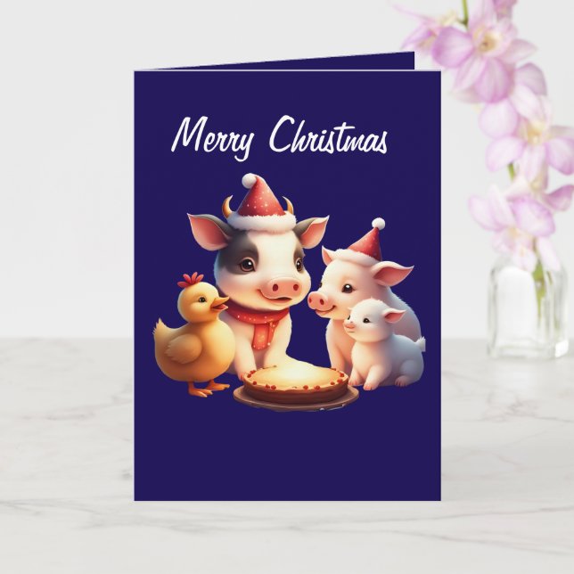 Cartão cow, pig, lamb and chicken Folded Greeting Card (Orquídea)