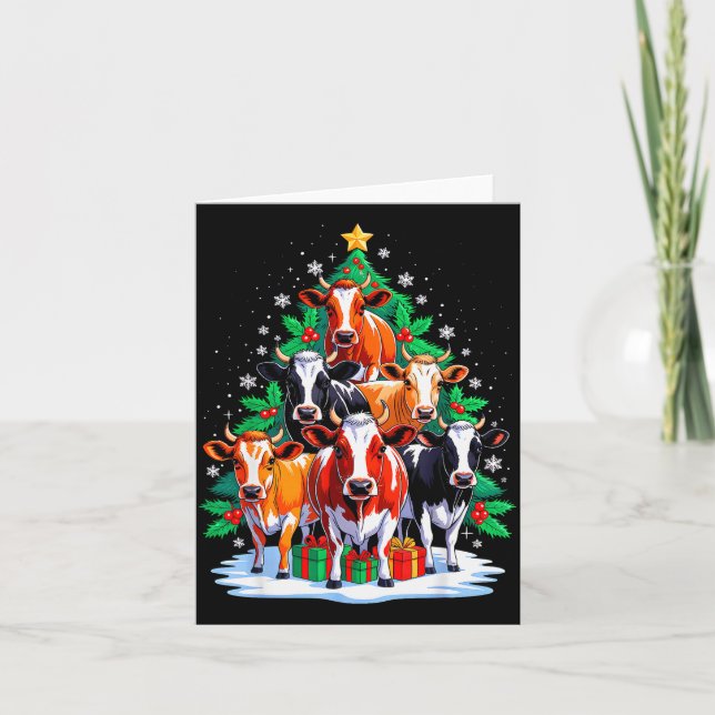 Cartão Cow Tree Christmas Cow Lover Xmas Squad Men Women  (Frente)