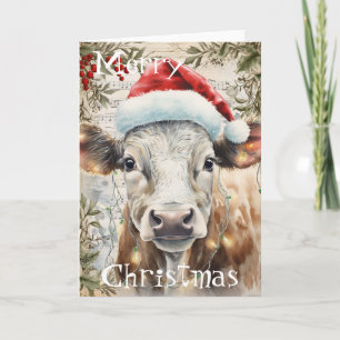 Cartão Cow Winter Christmas Watercolor