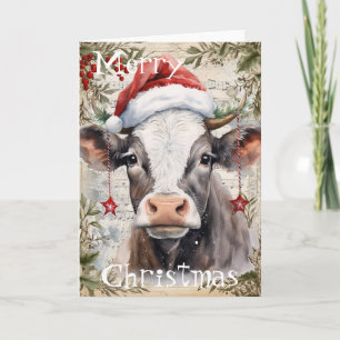 Cartão Cow Winter Christmas Watercolor