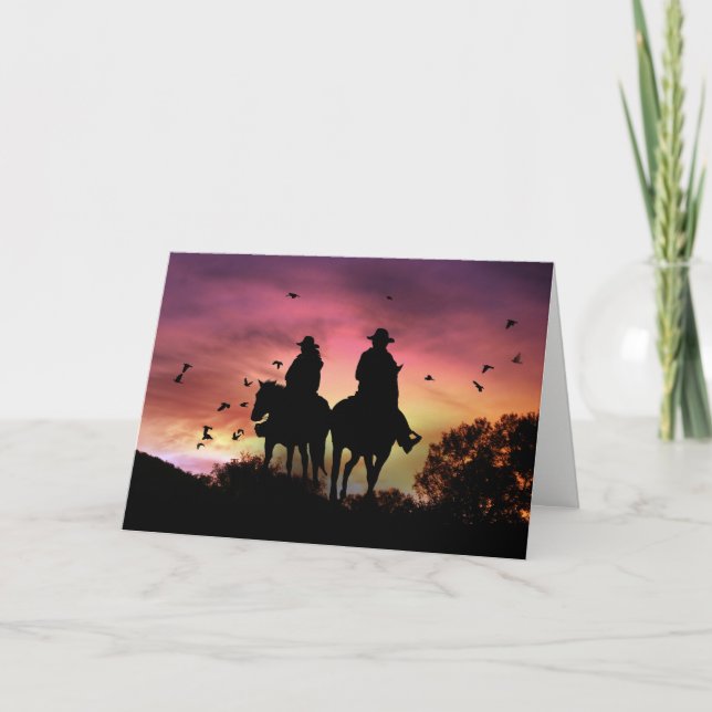 Cartão Cowboy and Cowgirl Riding Wedding Congratulations (Frente)