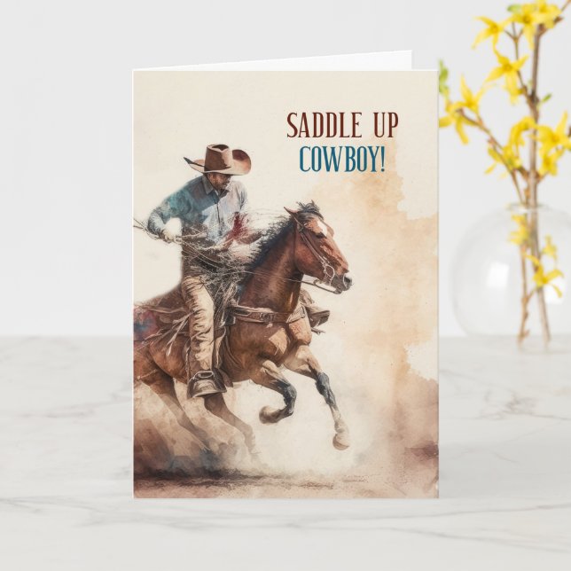 Cartão Cowboy Birthday Western Themed Horseback (Flor Amarela)