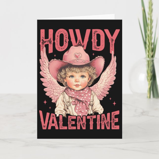 Cartão Cowboy Cupid Tight Hearts Love Western Howdy Valen (Frente)
