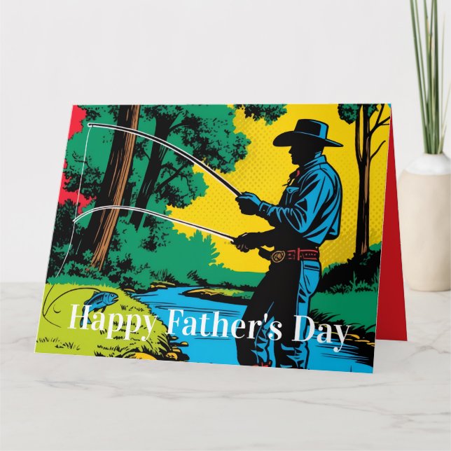 Cartão Cowboy Fisherman on Riverbank (Frente)