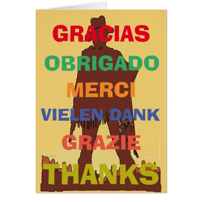 Cartão Cowboy, Gratitude in several languages,  edit text (Frente)