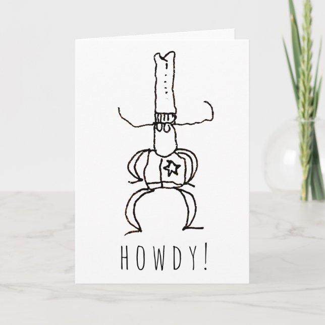 Cartão Cowboy Howdy Cartoon Drawing Doodle Greeting Card (Frente)