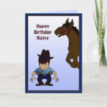 Cartão Cowboy Kid Custom Birthday Card<br><div class="desc">A  graphic illustration of a cowboy and horse on a custom birthday card.  The card has text templates for your personalization.</div>