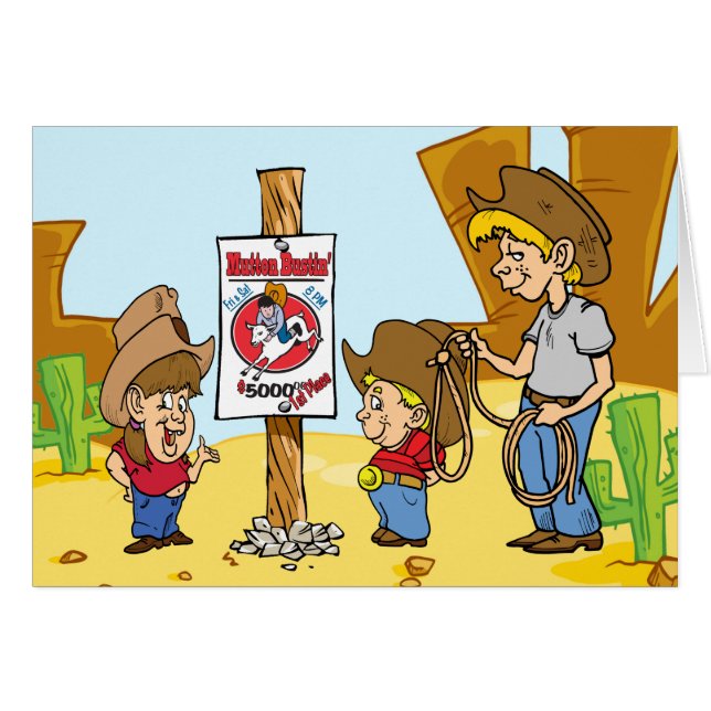 Cartão Cowboy Ocidental Rodeo Mutton Bustin (Frente Horizontal)