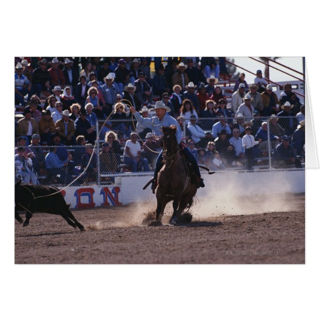Cartão Cowboy Roping Calf em Rodeo (Frente Horizontal)