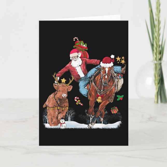 Cartão Cowboy Santa Bulldogging Western Cowboy Xmas Funny (Frente)