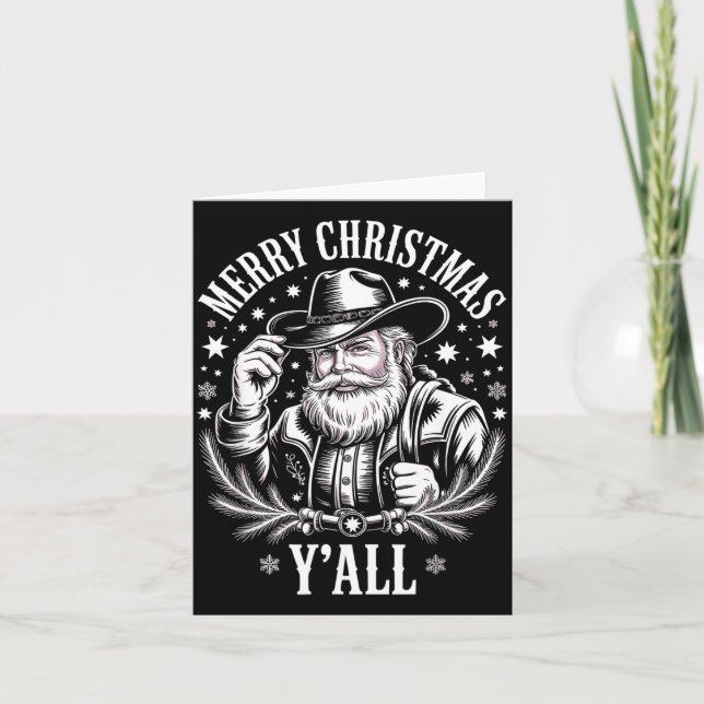 Cartão Cowboy Santa Claus Merry Christmas Y'all Western C (Frente)