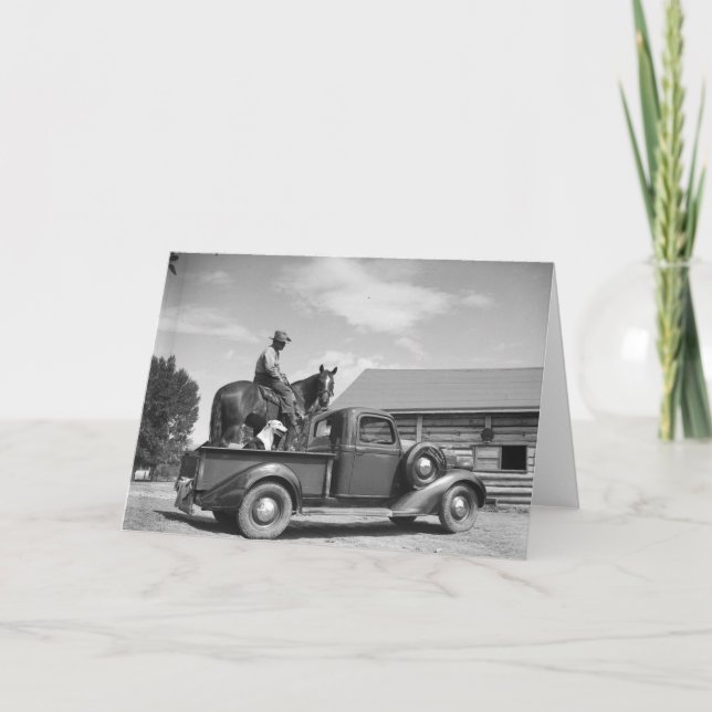 Cartão Cowboy with horse in a truck (Frente)