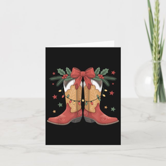 Cartão Cowgirl Boot Western Christmas Lights Country Wome (Frente)