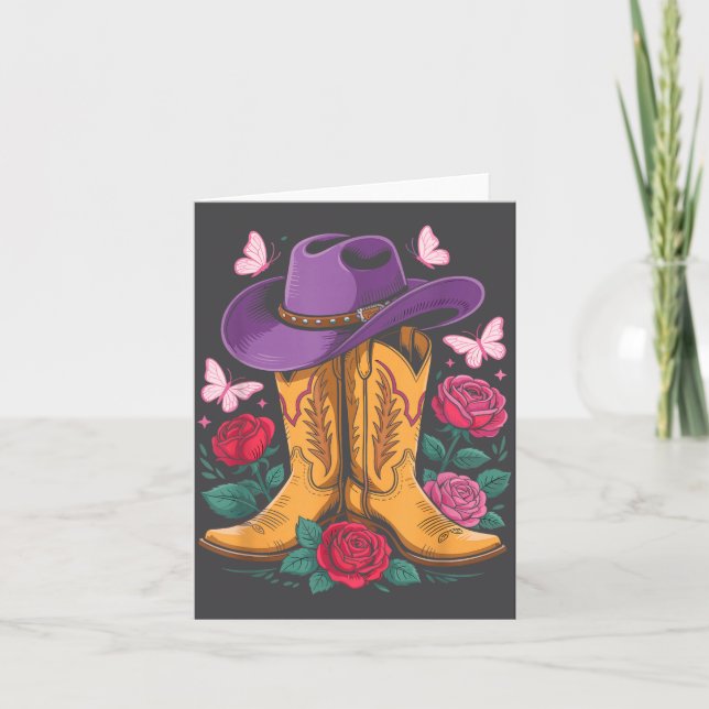 Cartão Cowgirl Western Cowboy Hat Boots With Roses Countr (Frente)