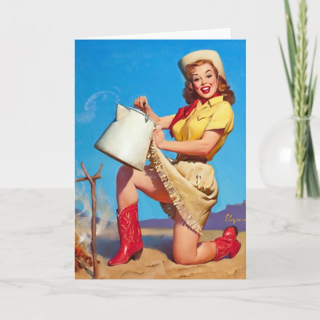 Cartão Cowgirl with Coffee Pin Up (Frente)