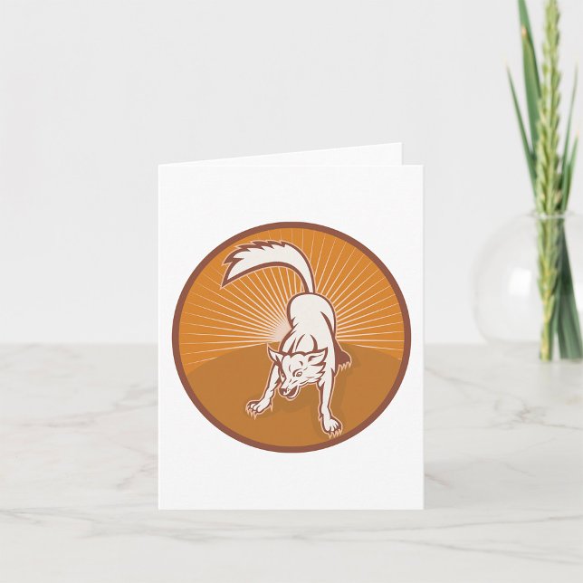 Cartão Coyote Retro Sunset Vintage Natureza Selvagem Anim (Criador carregado)