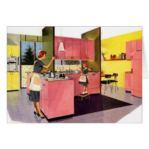Cartão Cozinha futurista do anos 50 cor-de-rosa