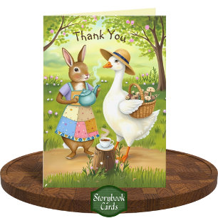 Cartão Cozy Amigos Tea Time Goose Rabbit Obrigado