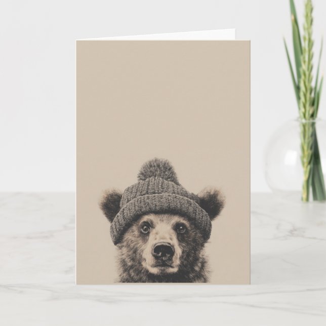 Cartão Cozy Bear in Beanie - Cute Winter Animal  (Frente)