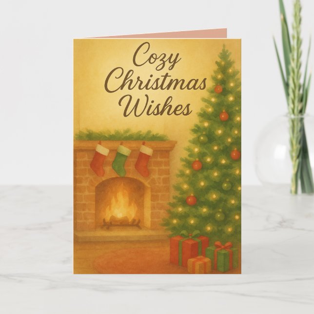 Cartão Cozy Christmas Wishes Card – Warm Watercolor (Frente)