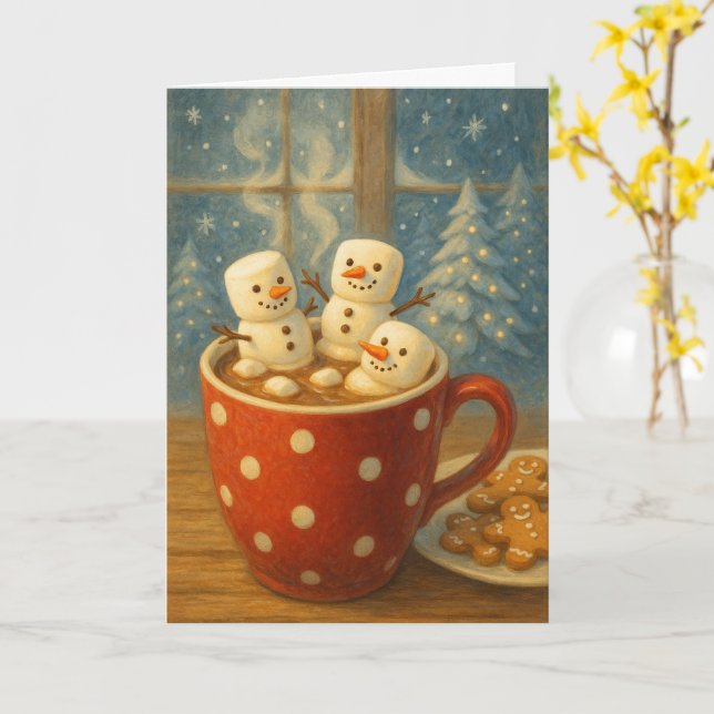 Cartão Cozy Cocoa Snowmen (Flor Amarela)