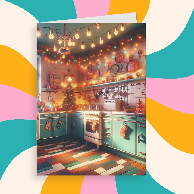 Cartão Cozy Cottage Kitsch Retro Natal (Criador carregado)