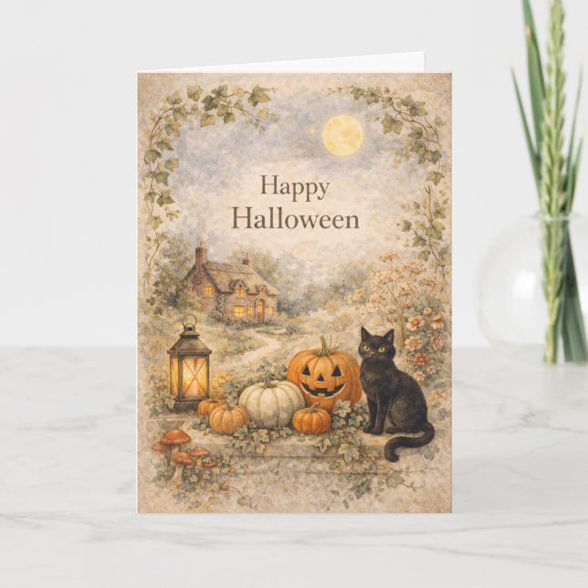 Cartão Cozy Cottage Vintage Halloween (Frente)