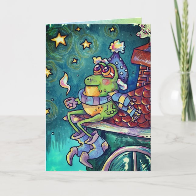 Cartão Cozy Frog Christmas & New Year Card (Frente)