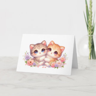 Cartão Cozy Kitten Companions Pastel Floral Greeting Card