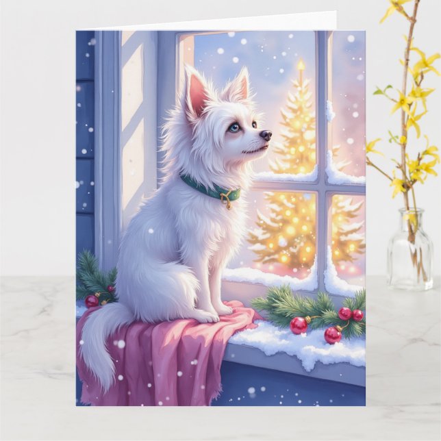 Cartão Cozy Maltese by Snowy Window Christmas Dog Art (Flor Amarela)