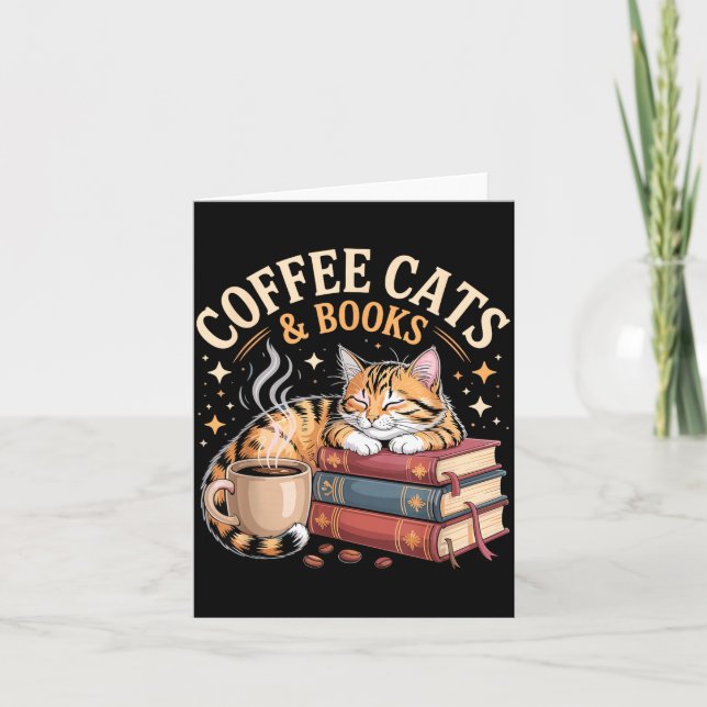 Cartão Cozy Reading Cat Coffee And Books Lover Artwork  (Frente)