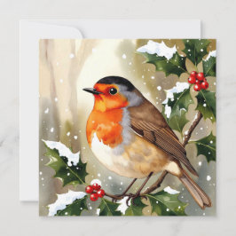 Cartão Cozy Robin Christmas Watercolor Illustration