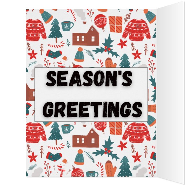 Cartão Cozy Season’s Greetings Pattern Christmas Pocket F (Interior (esquerda))
