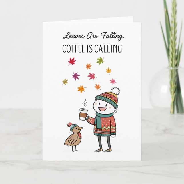 Cartão Cozy Thanksgiving Card with Turkey & Coffee (Frente)