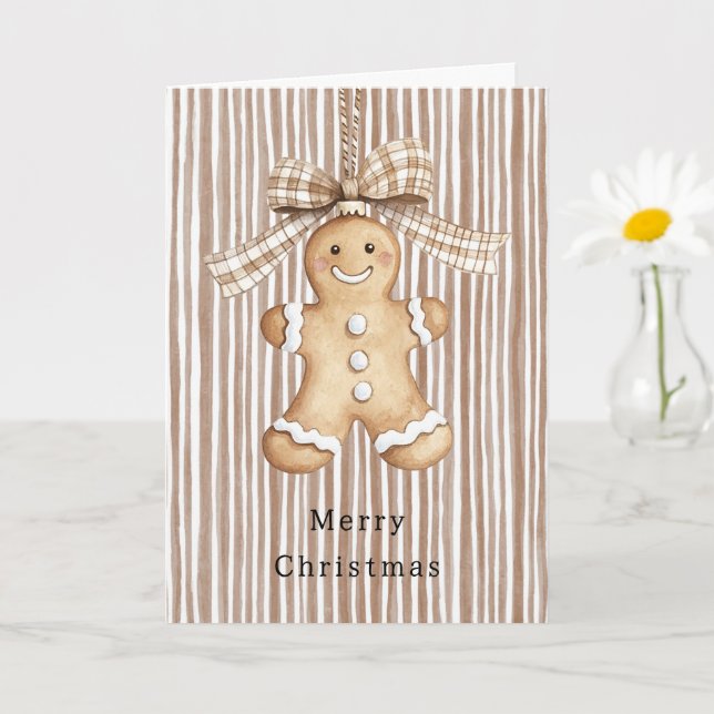 Cartão Cozy Warm Christmas Cute Happy Gingerbread Stripes (Planta pequena)