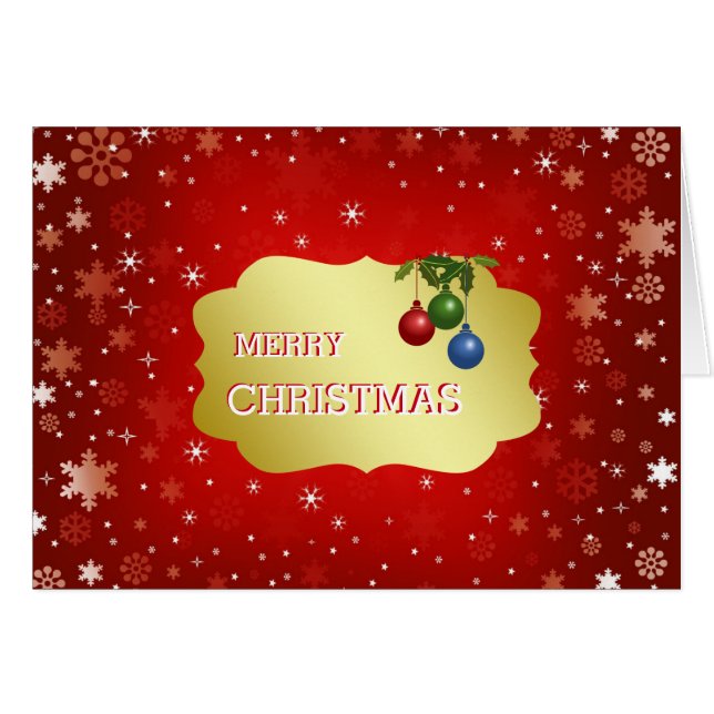Cartão Crachá Vermelho e Dourado com o Natal das Bolas (Frente Horizontal)